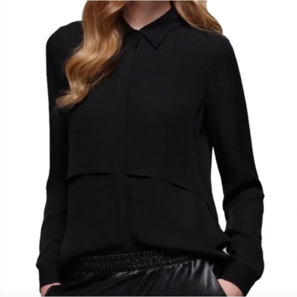 Theory Rosita Layered Silk Button Up Blouse Black 100% Silk Size P / XS